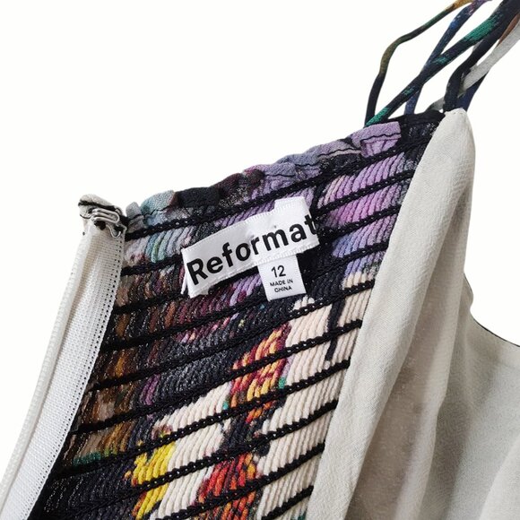 Reformation Juliette Decoupage Mixed Media Print Black Midi Dress‎ Size 12 - Picture 4 of 11